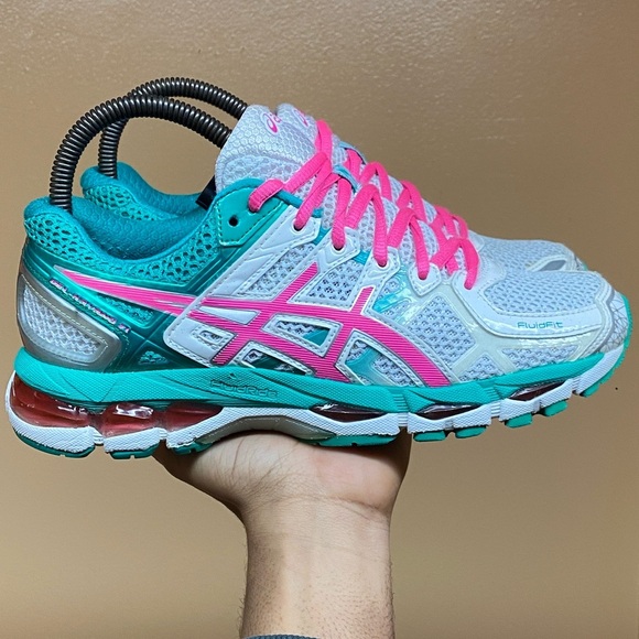 ASICS Gel Kayano 21 Women’s Running Sneakers Size 8 “White Pink Emerald Green” - Picture 1 of 16
